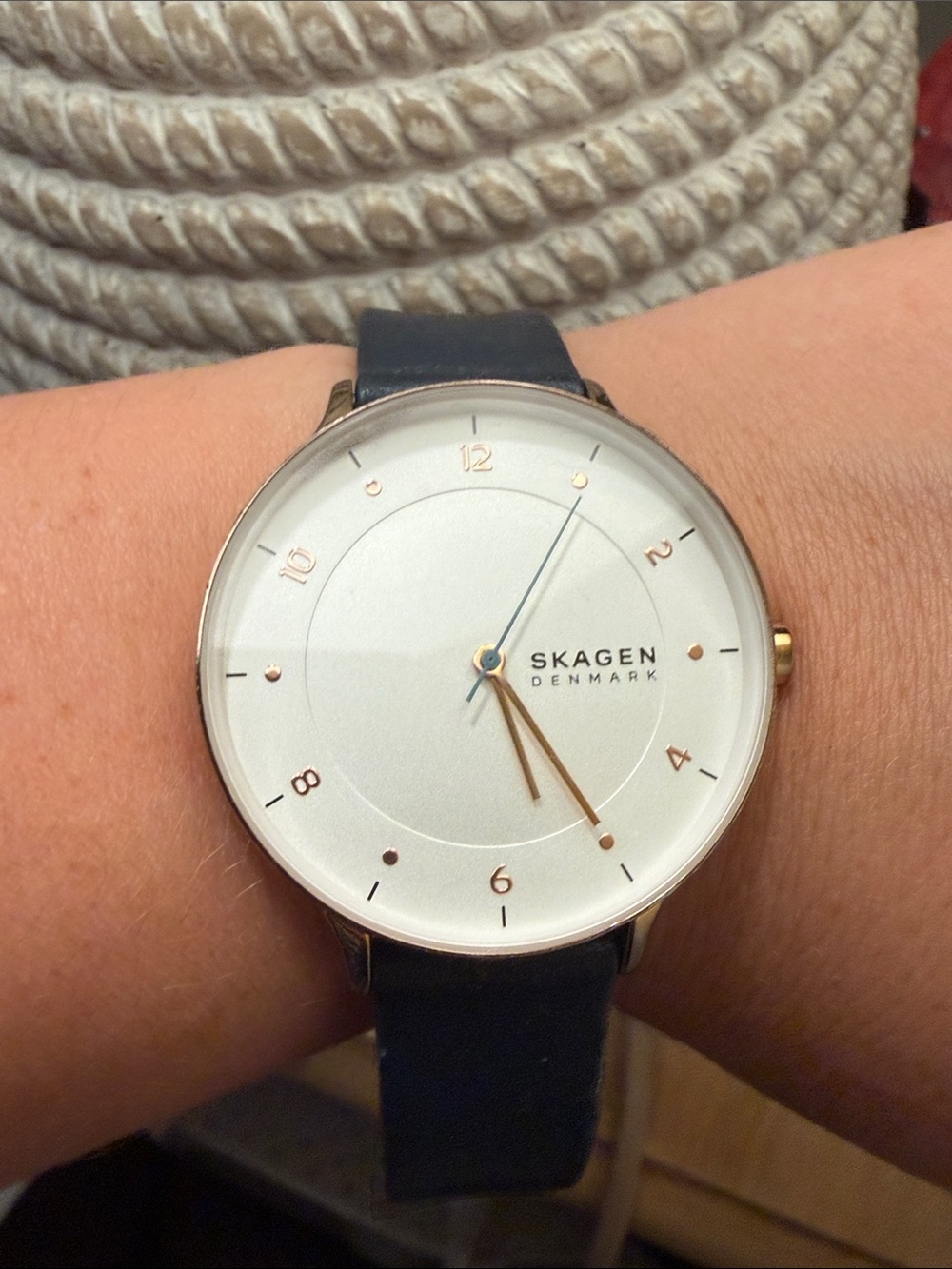 Skagen Denmark Women's Navy Leather Strap Minimalist Watch